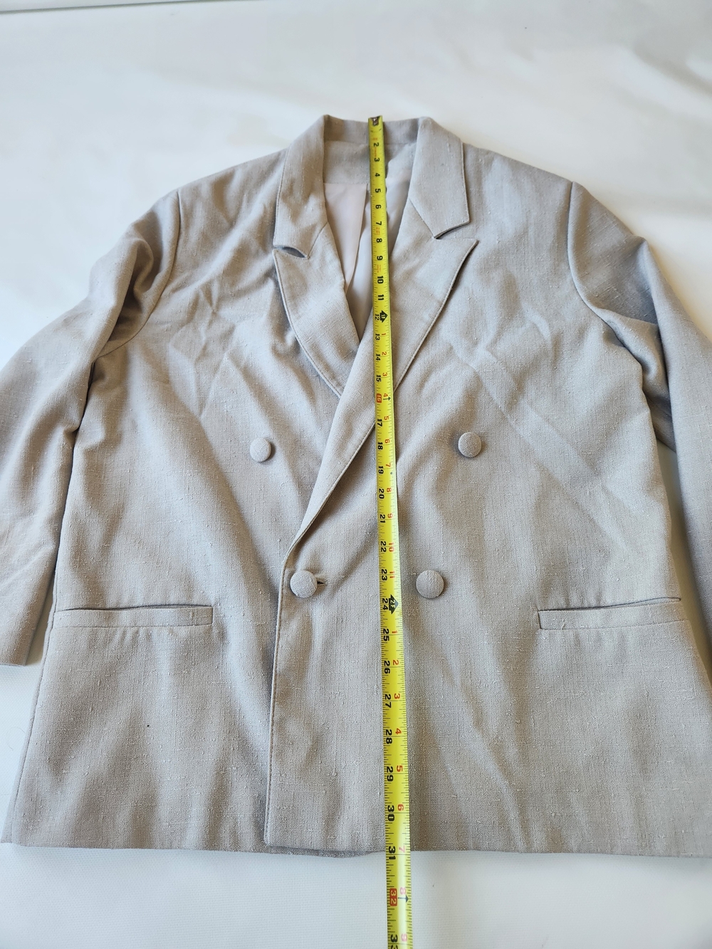 Double-Breasted Light Beige/Gray Blazer Oversized Jacket - Picture 8 of 8